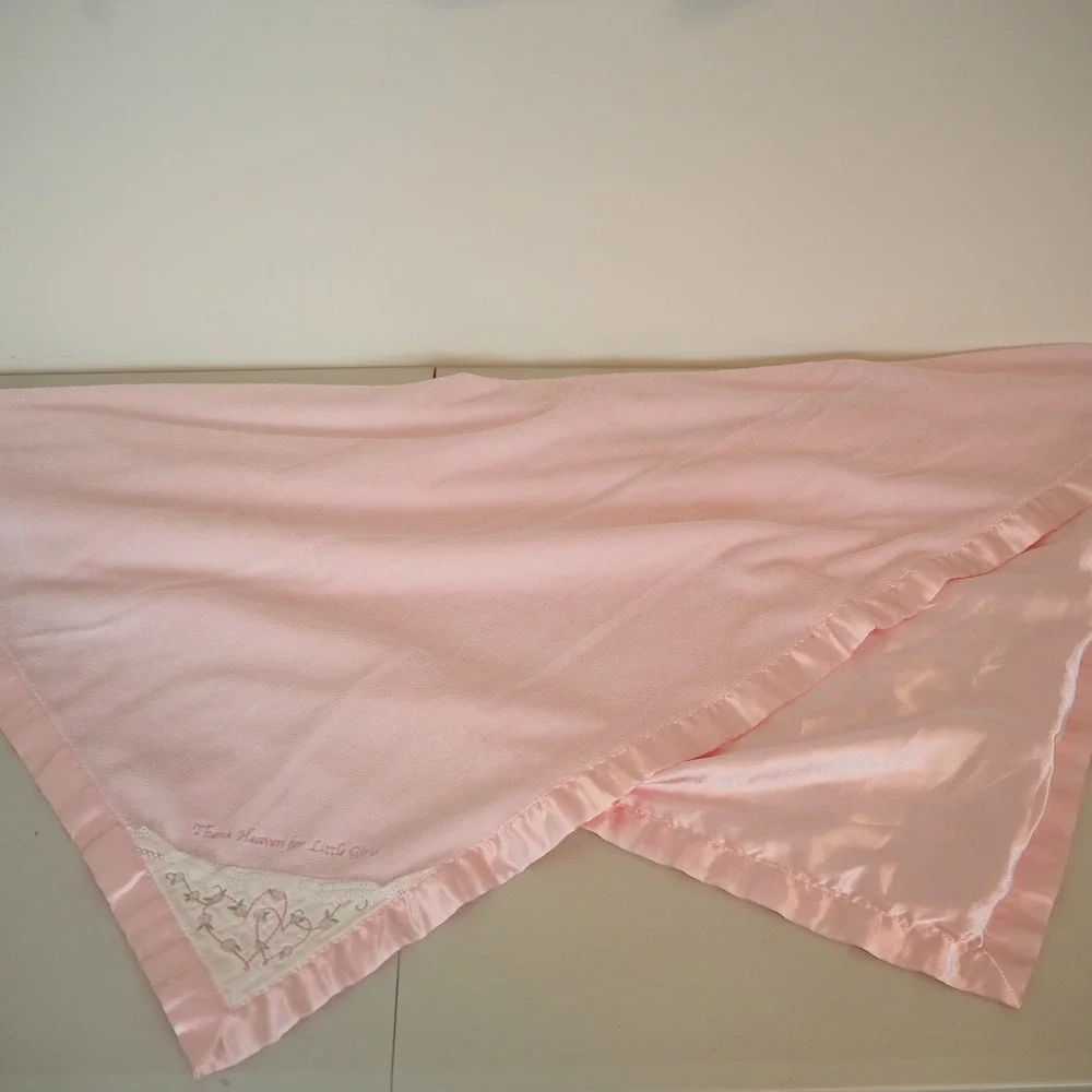 Carters Satin Pink Thank Heaven For Little Girls Baby Blanket Soft Plush Chamois
